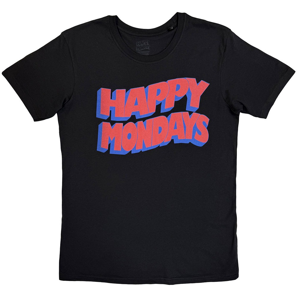 Happy Mondays - Wavy Logo Heren Tshirt - Zwart